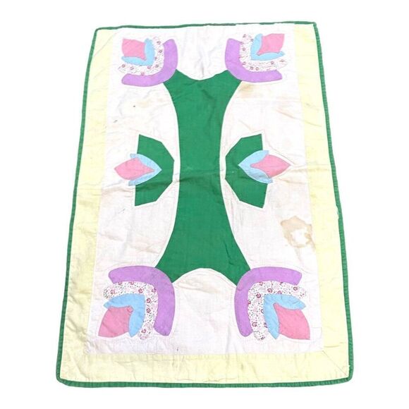 Handmade Baby Quilt Throw Blanket Floral Tulip Restore / Cutter Fabric SEE